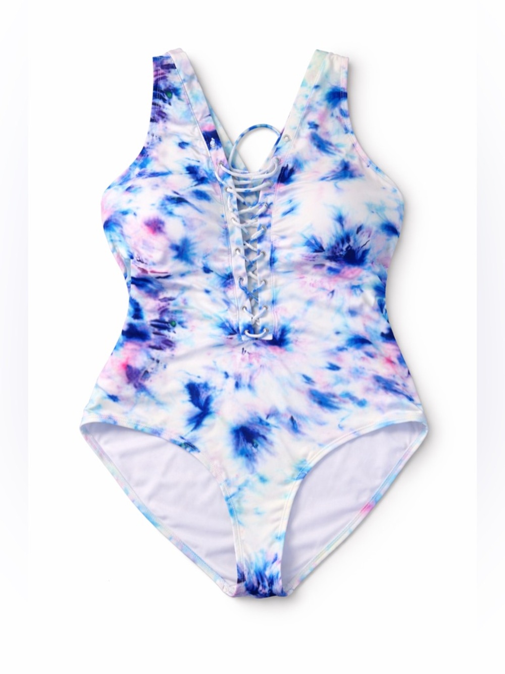 Meet.Curve Tie Dye One Piece Swimsuit 2XL Lace Up Front Padded Cups Plus Size